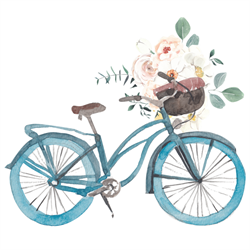 ein Fahrrad mit Blumen auf der Vorderseite